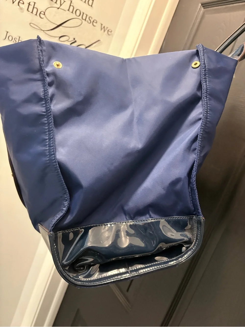 Tory Burch Ella Dark Navy Nylon Tote with Patent Trim and Logo Medallion